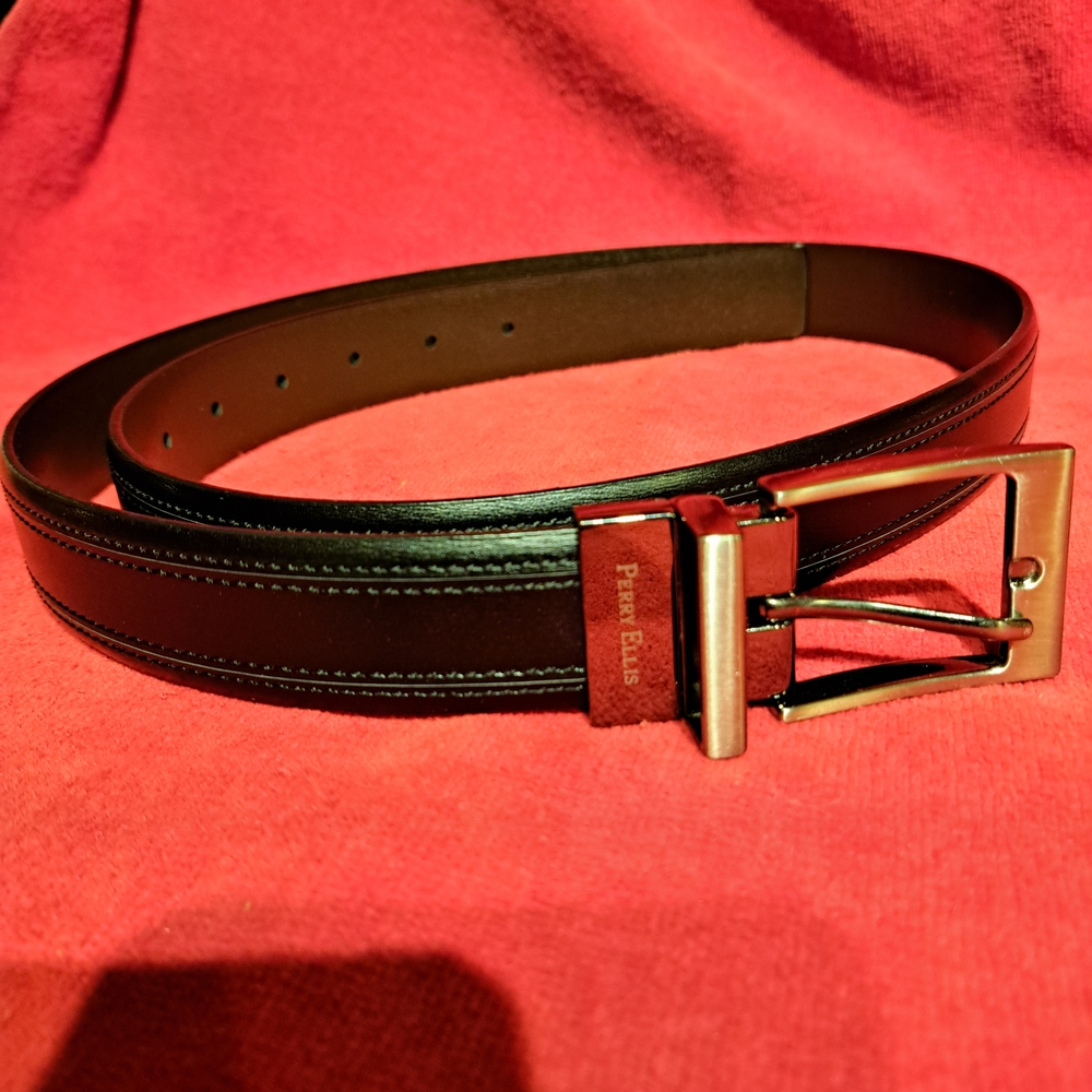 Perry Ellis Dark Brown And Blak 2 Side Leather Belt